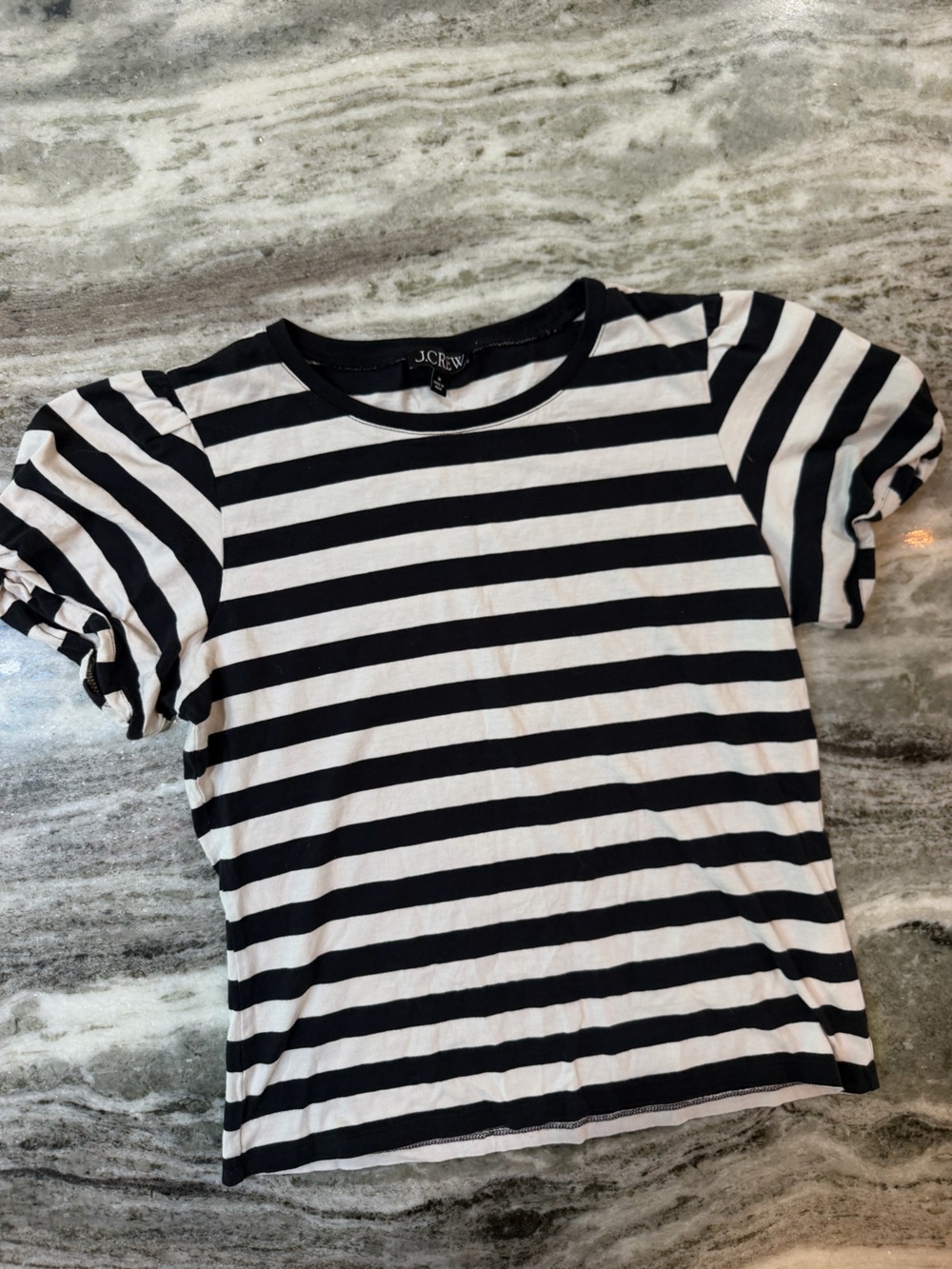 J. Crew Black & White Striped Short Sleeve Tee w/ Puff Sleeve